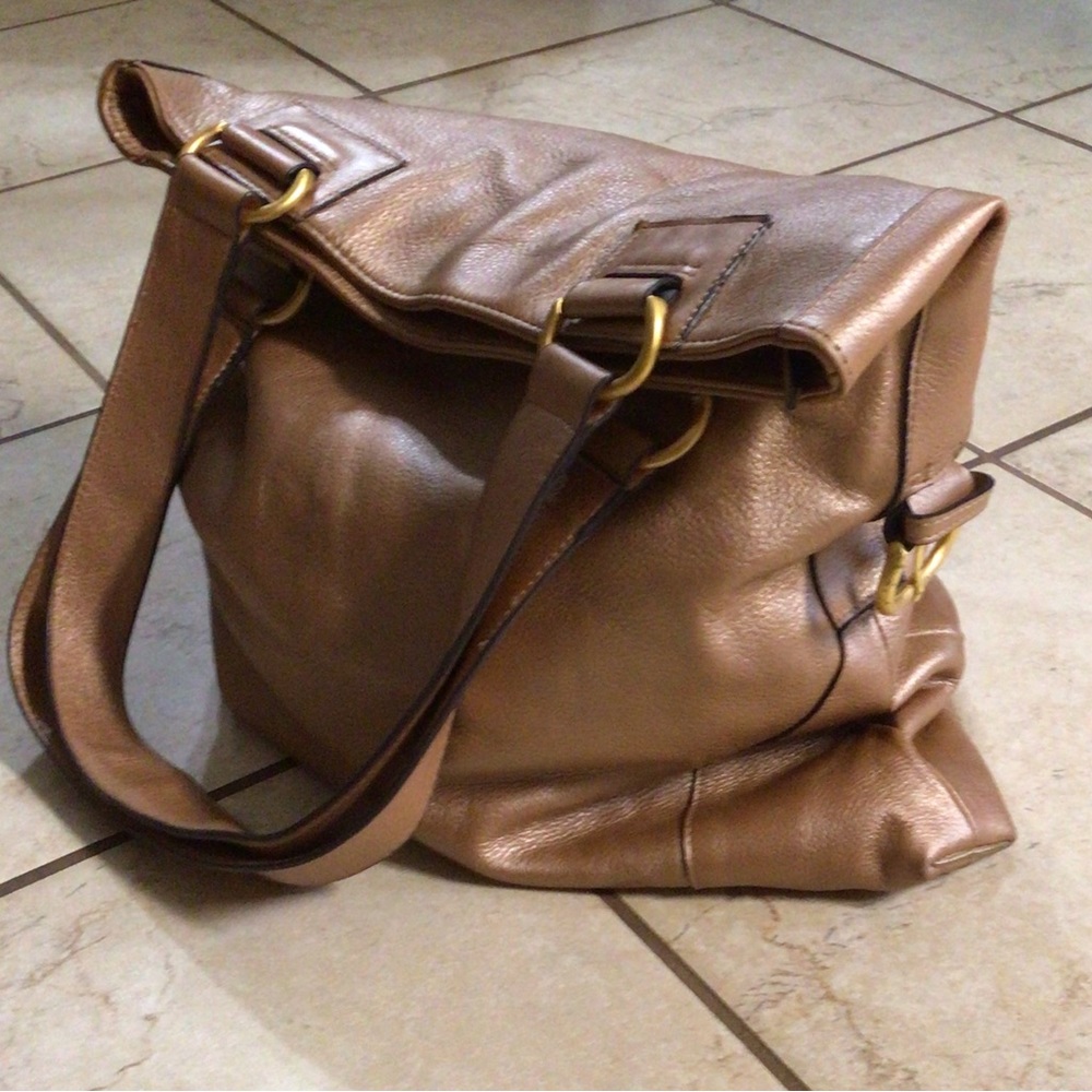 100% Leather Gold Tone Purse/Tote with two heavy duty handles